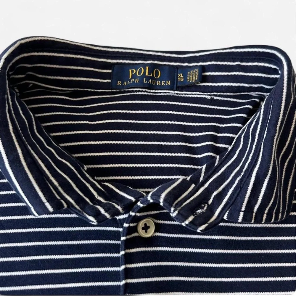 Polo Ralph Lauren Striped Polo Shirt XL Navy White Classic Preppy Minimalist - Picture 5 of 8